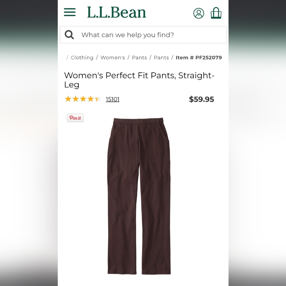 L.L. Bean Women's Chocolate Straight-Leg Pants
